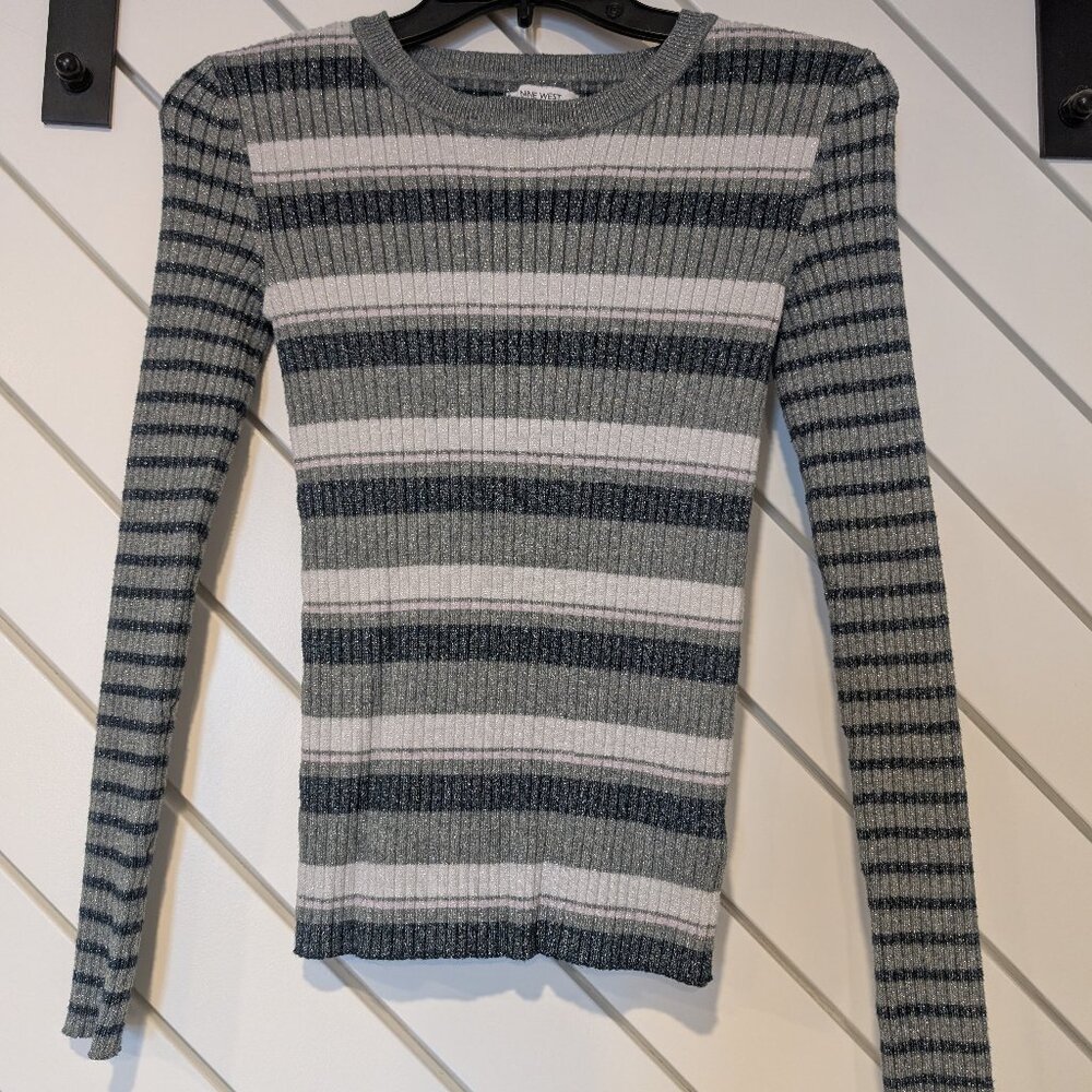 Nine West Ribbed Stripped Metallic Sweater